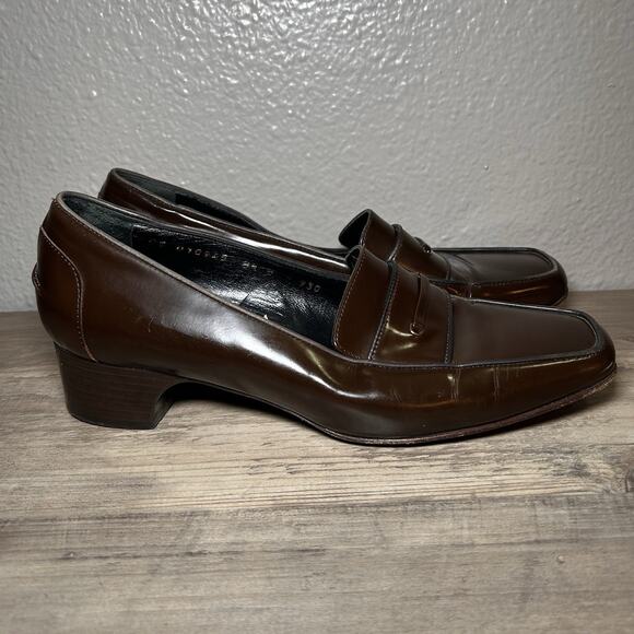 VTG Cole Haan Womens Loafer Pump Size 8.5B Brown Leather Block Heel Y2K 90s Shoe - Picture 6 of 10